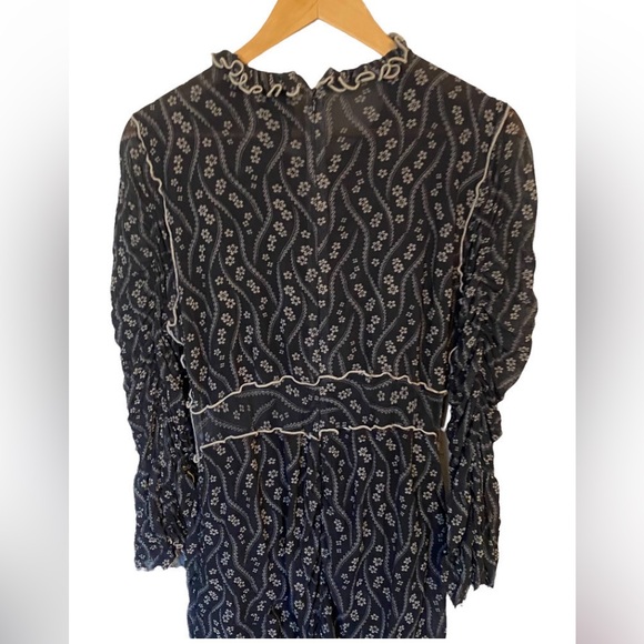 Anna Sui Posies Mesh Midi Dress Hi Low Bell Sleeve  S - Picture 2 of 6